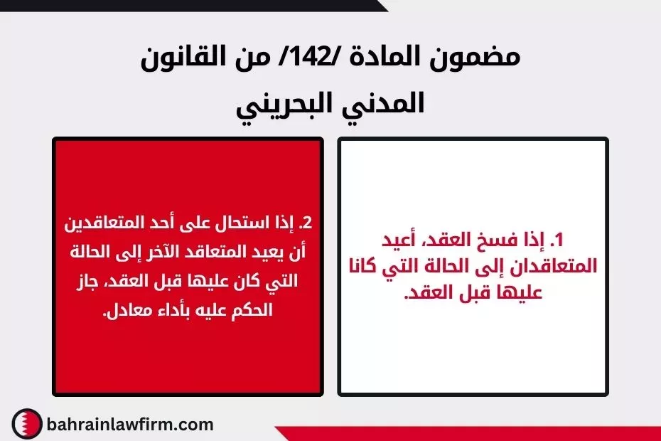 مضمون المادة 142 من القانون المدني البحريني