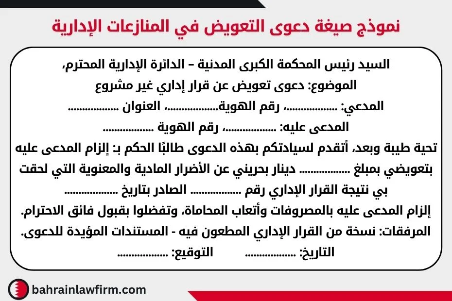 نموذج صيغة دعوى التعويض في المنازعات الإدارية