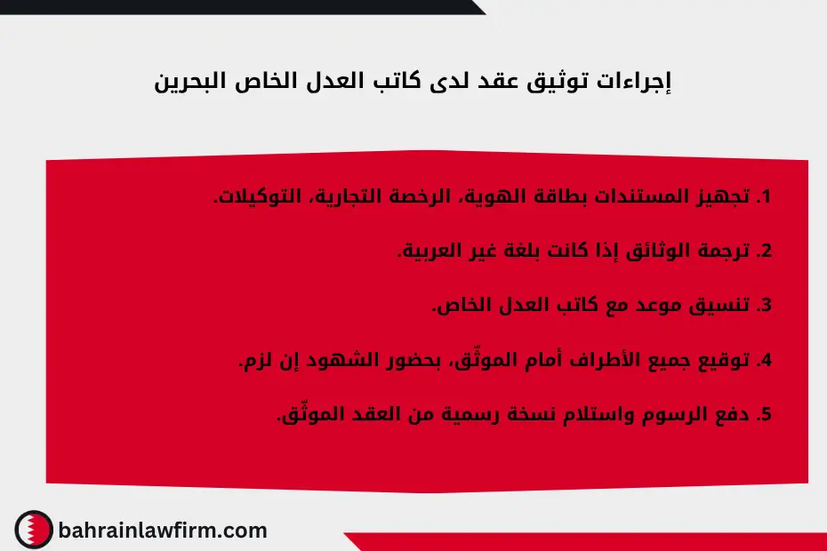 إجراءات توثيق عقد لدى كاتب العدل الخاص البحرين