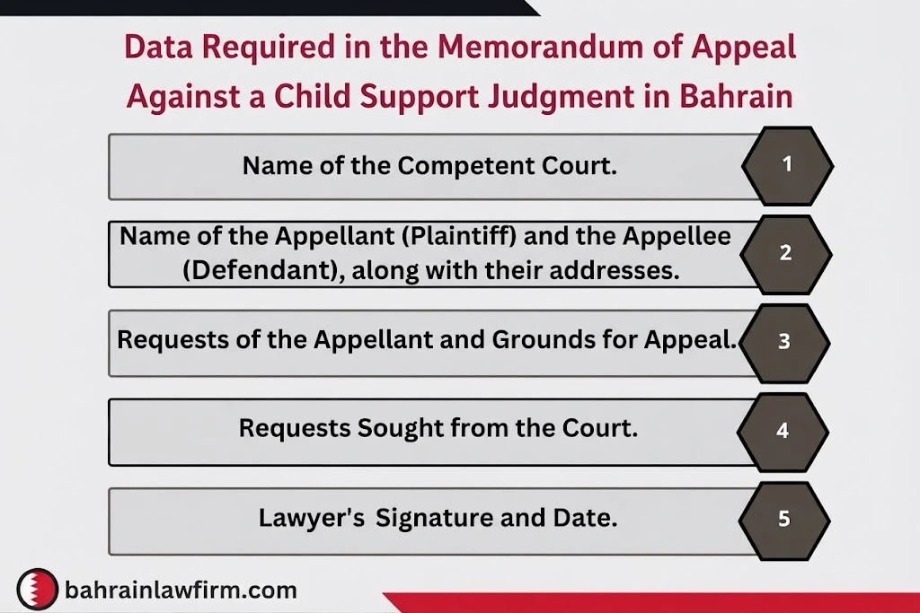 Information required in a memorandum for Appealing a Child Maintenance Judgment in Bahrain