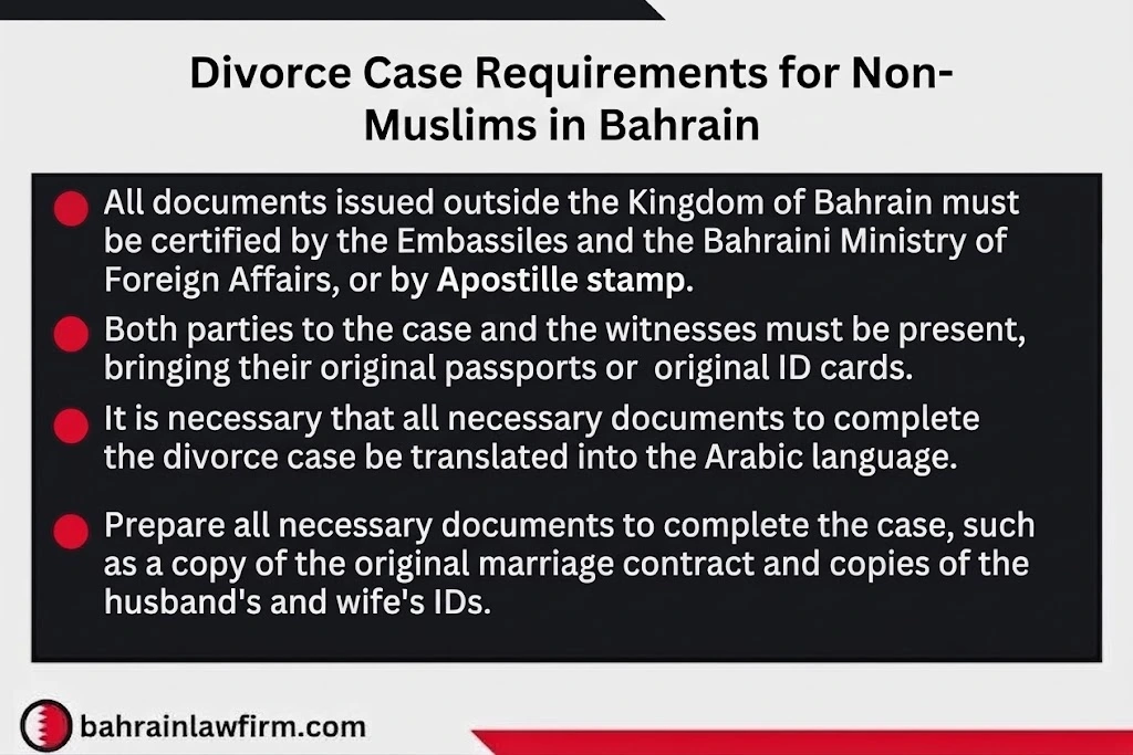 Requirements for a divorce case for non-Muslims in Bahrain